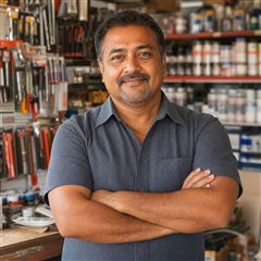 AI-generated hardware store owner portrait